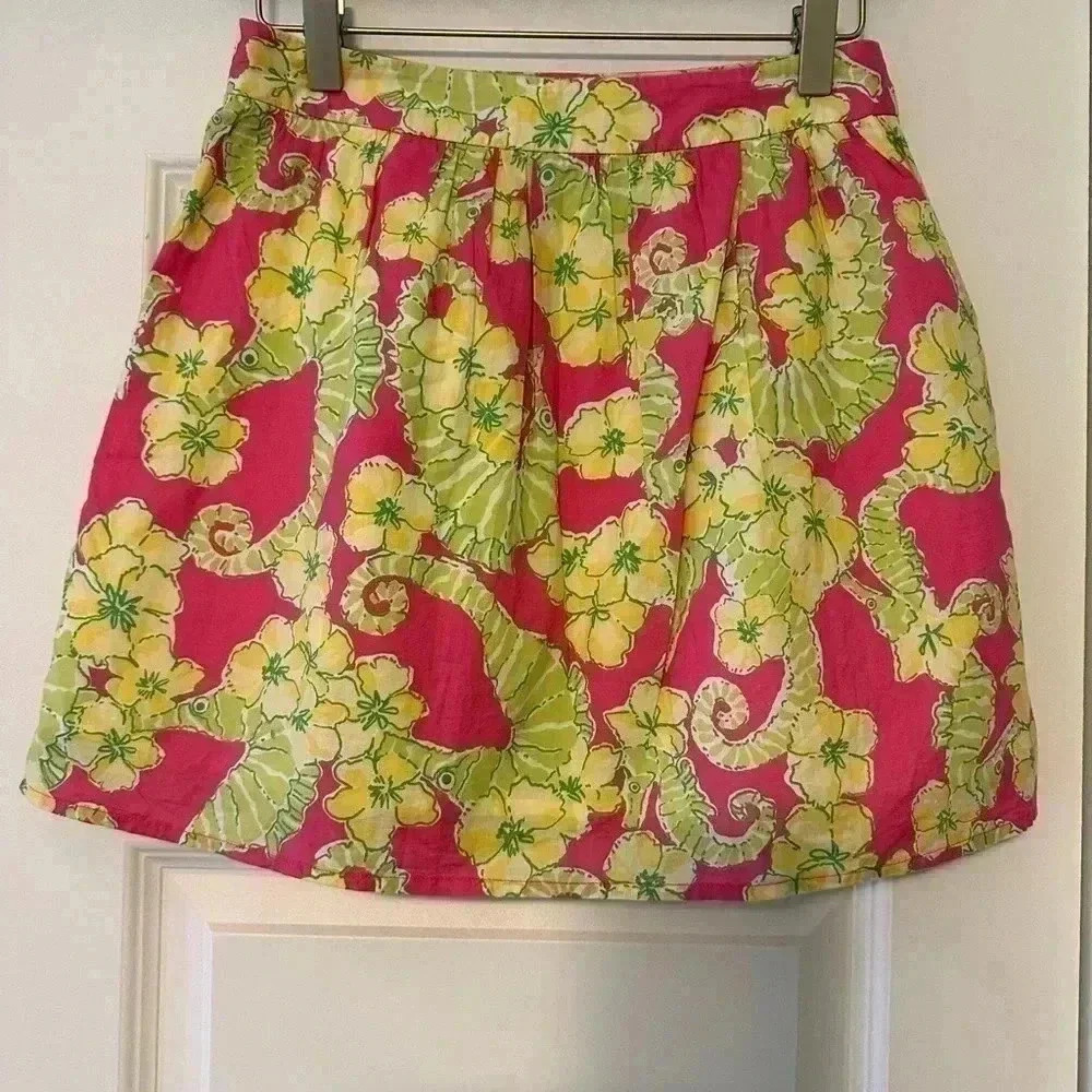LILY PULITZER Whitley Skirt Size 0 Daiquiri Pink Seahorse Beach Lined Pockets